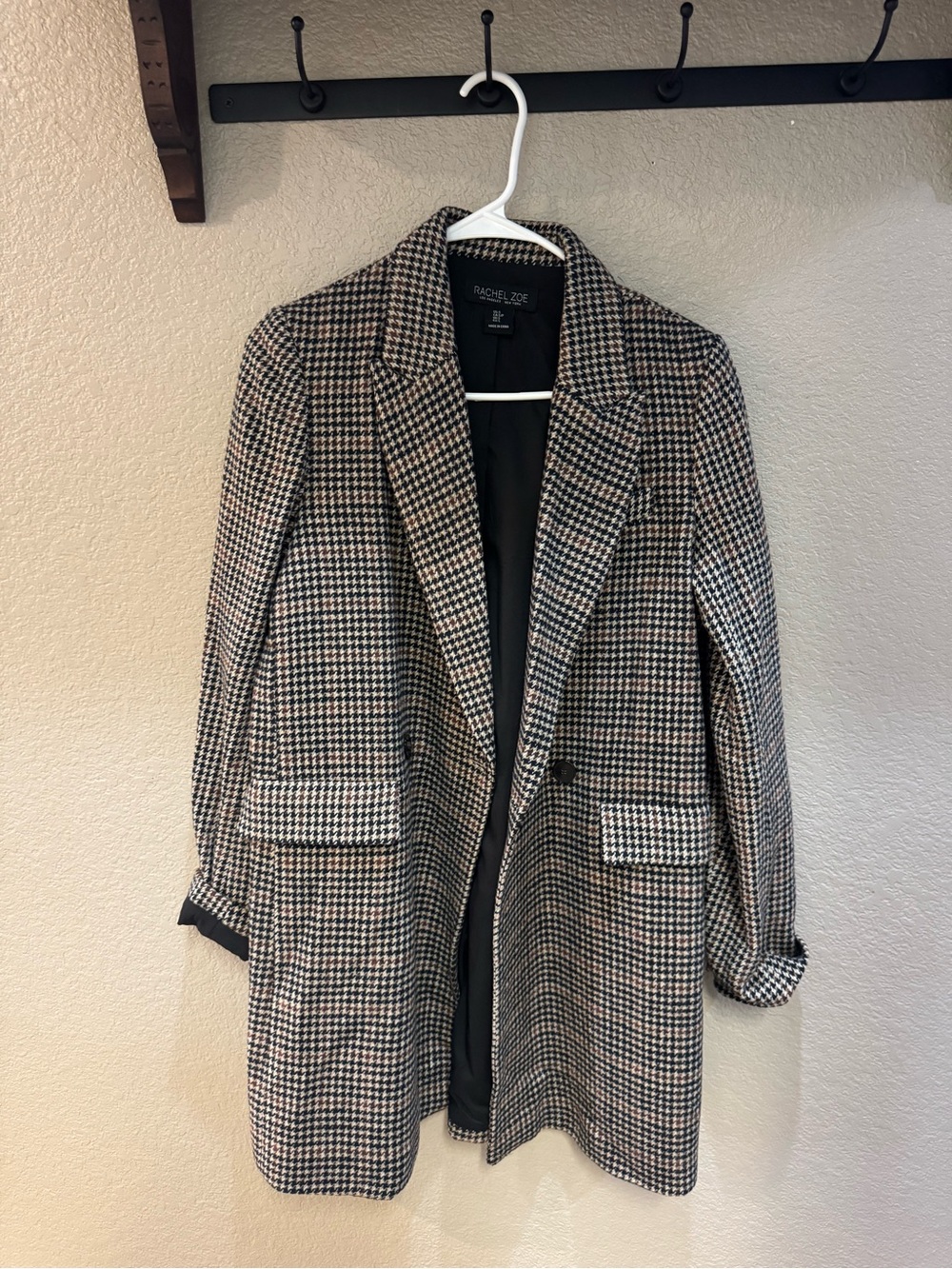 Rachel Zoe Houndstooth Blazer Jacket in Black, White & Tan